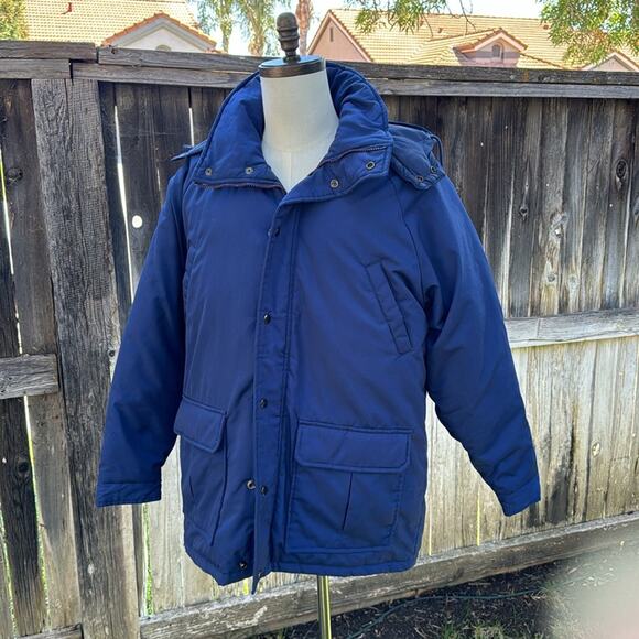 VTG Downhill Racer 1987 Men's Blue Down Filled Ski Snow Hooded Jacket Medium - Picture 2 of 11